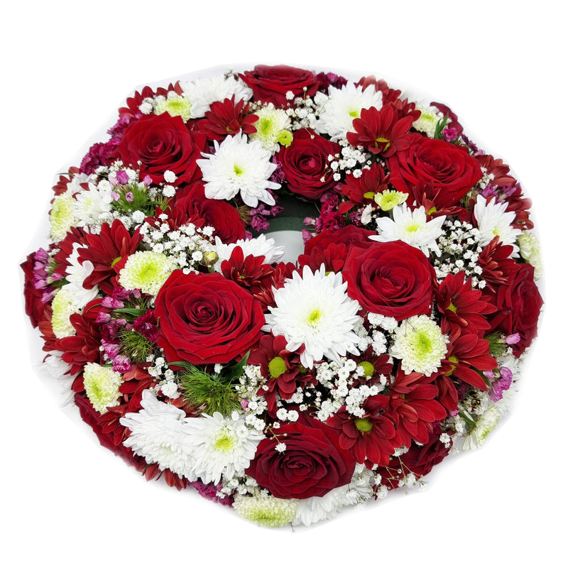 Funeral Wreath Red and Write