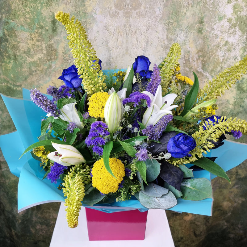 Blue & Yellow Hand-Tied Bouquet